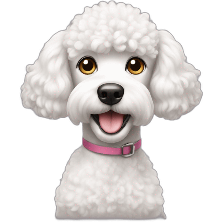 a white poodle dog with cute eyes looking at screen emoji