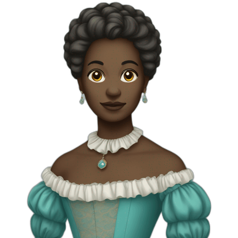 A black woman from 18th century,short hair, cyan gown emoji