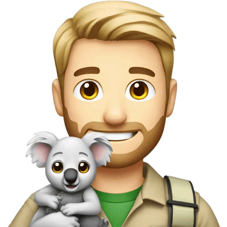 Caucasian male zookeeper holding cute koala emoji