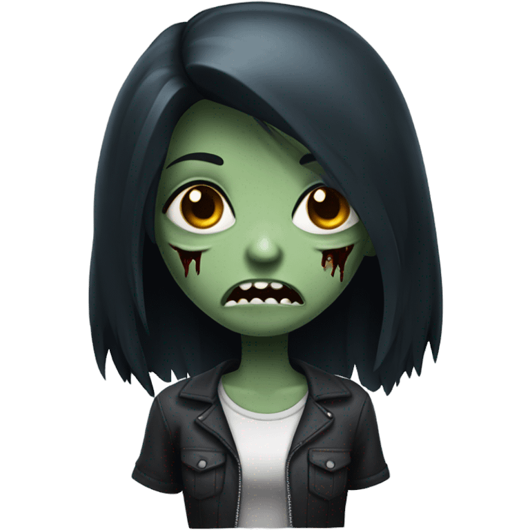 girl zombie with black long hair with teeth and serious face  emoji