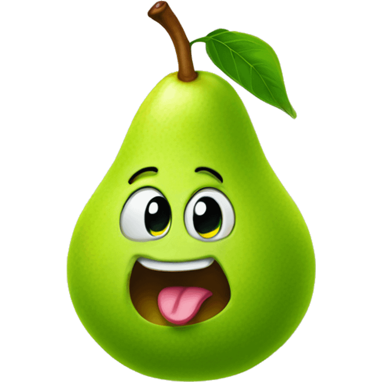 Green Cute pear with tongue emoji