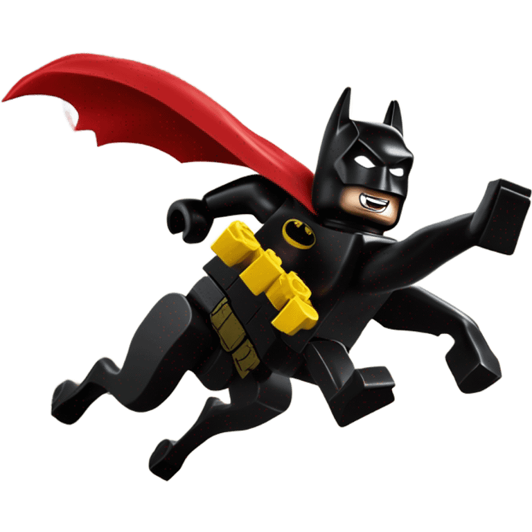 Lego Batman riding a Black lab chasing Superman  emoji