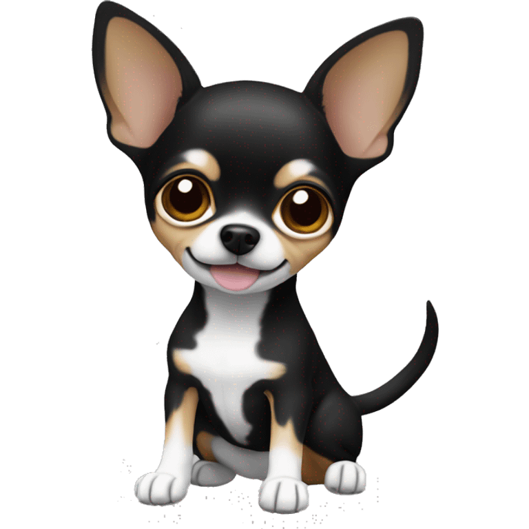 Chihuahua dog is black, with white front paws and neck emoji