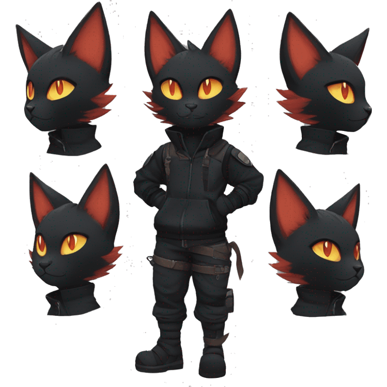 Edgy Shy Anthro Ninja boyish cool pretty dark black Litten-Pokémon-cat-fursona-animal techwear emoji