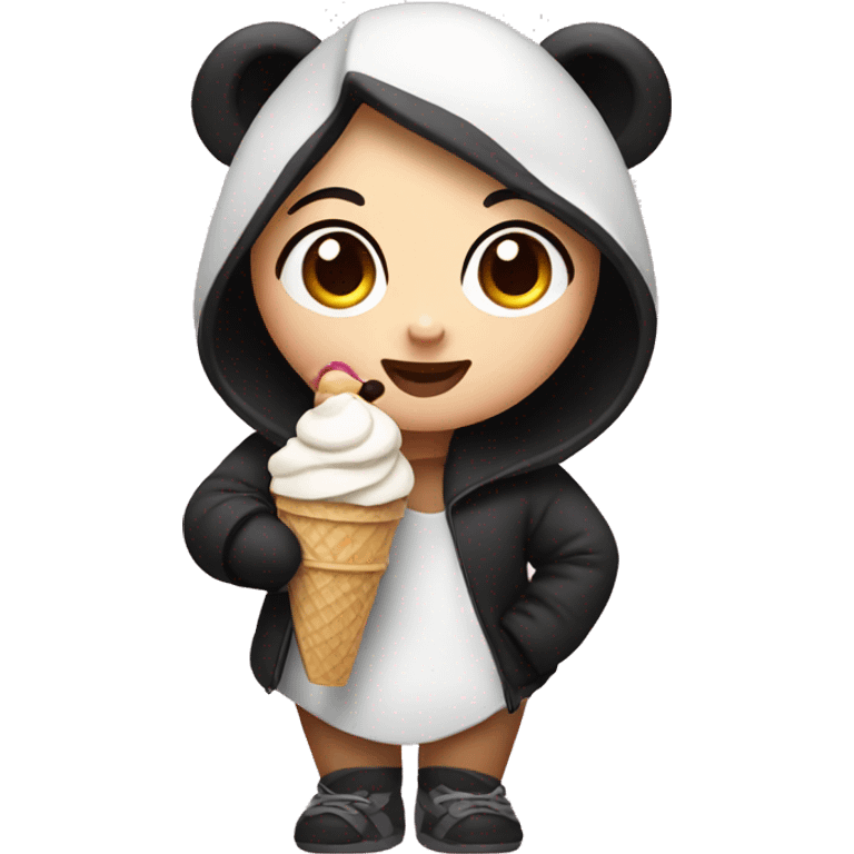 Girl wearing panda and eating ice cream  emoji