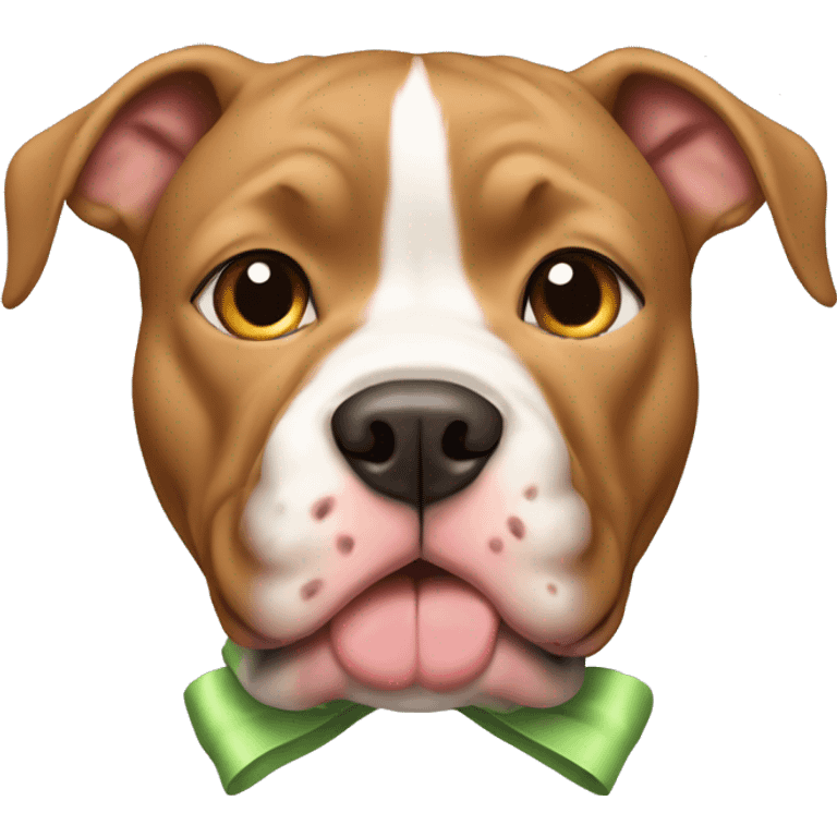 Light brown pitbull with ears cut and bows emoji