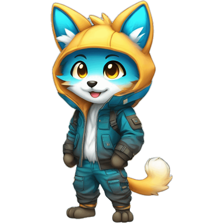 shiny, colorful, gradient, Kemono-style, Chibi, Anthro-Fur-Sona-Fakémon, techwear, Full Body emoji