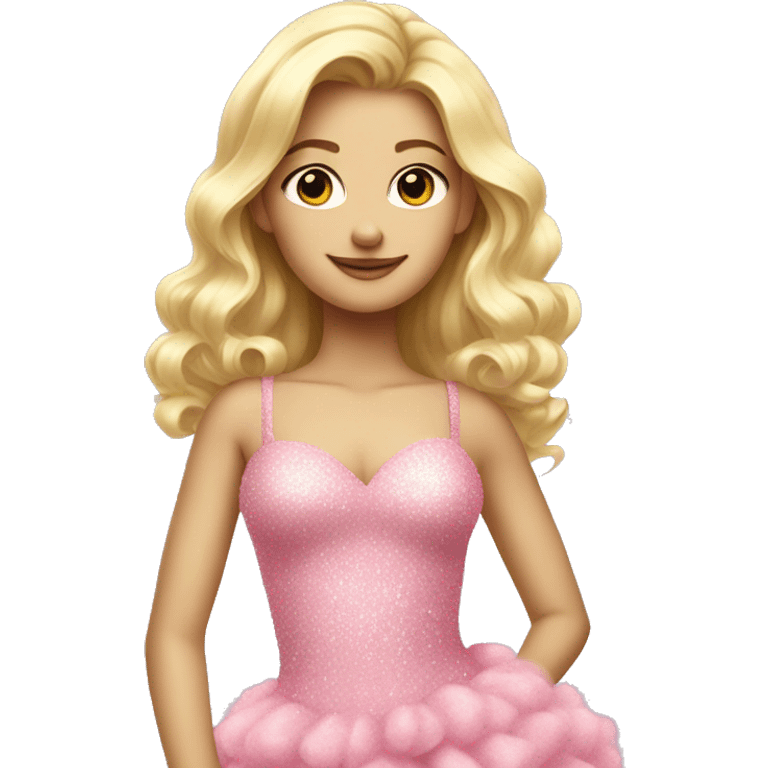 blonde girl in fluffy glittery pink dress emoji