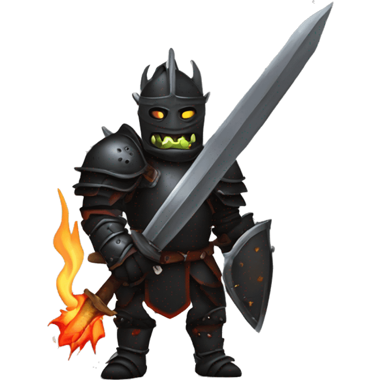 Orc black knight with night armor, sword with flames, Halloween theme, emoji emoji