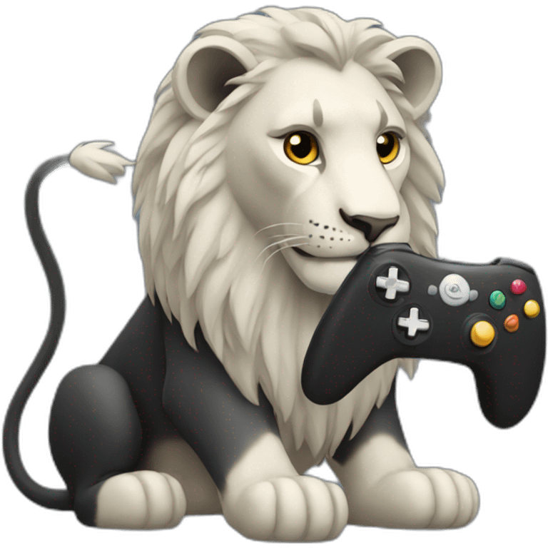 Black lion holding a controller playing a video game emoji