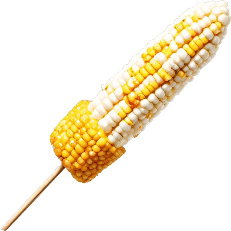 Mexican street corn (elote) on a stick. creamy sauce, cheese, and chili powder for texture and color. emoji