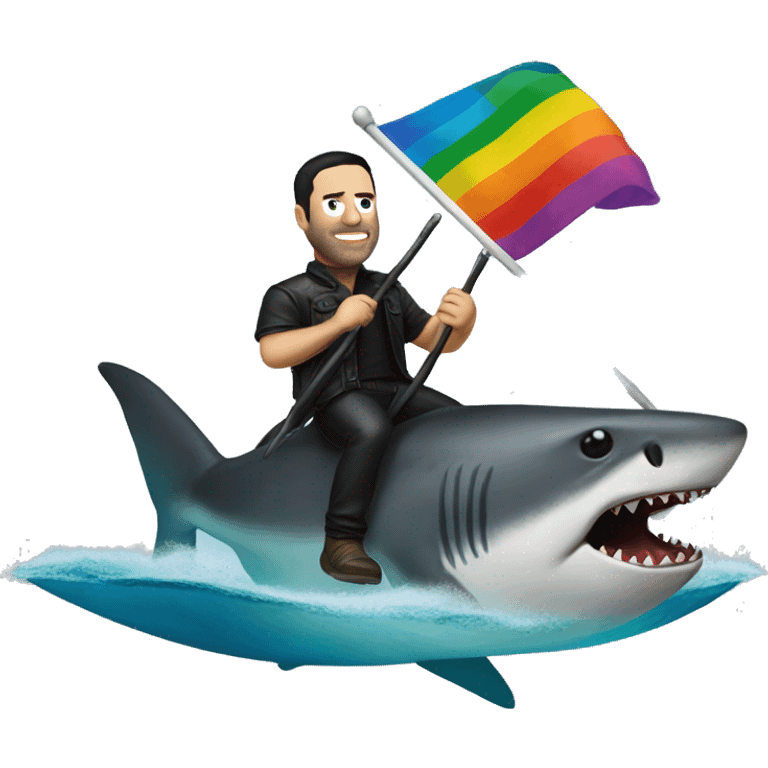 trent reznor  holding gay flag while riding a shark emoji