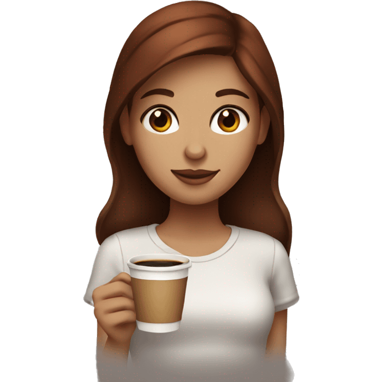 Girl with dark brown red hair and brown eyes with coffee emoji