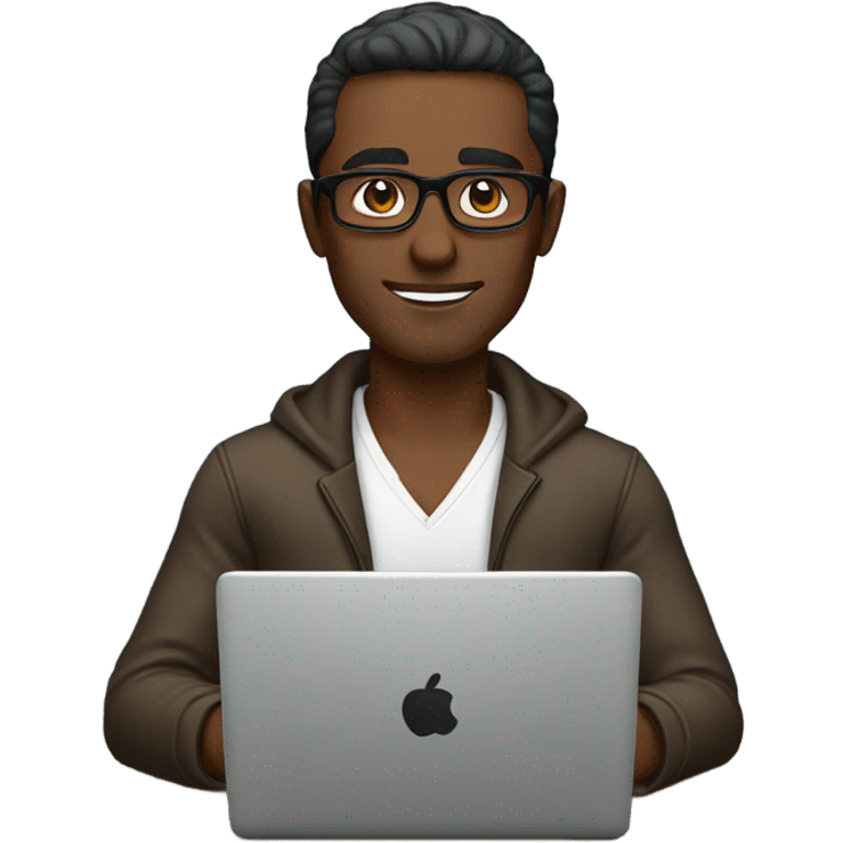 Man working on a laptop brown boy dark skin with glas emoji