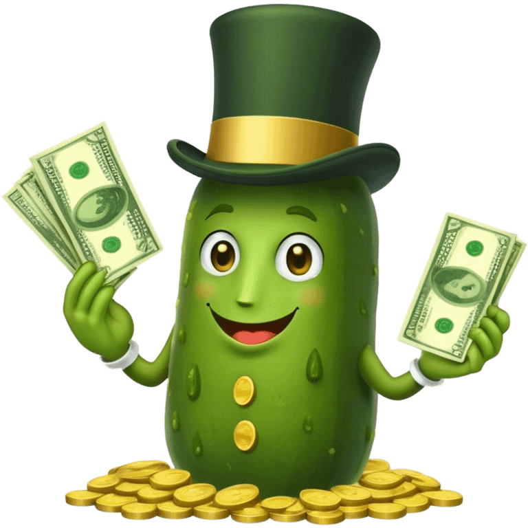 Pickle with a top hat and money emoji