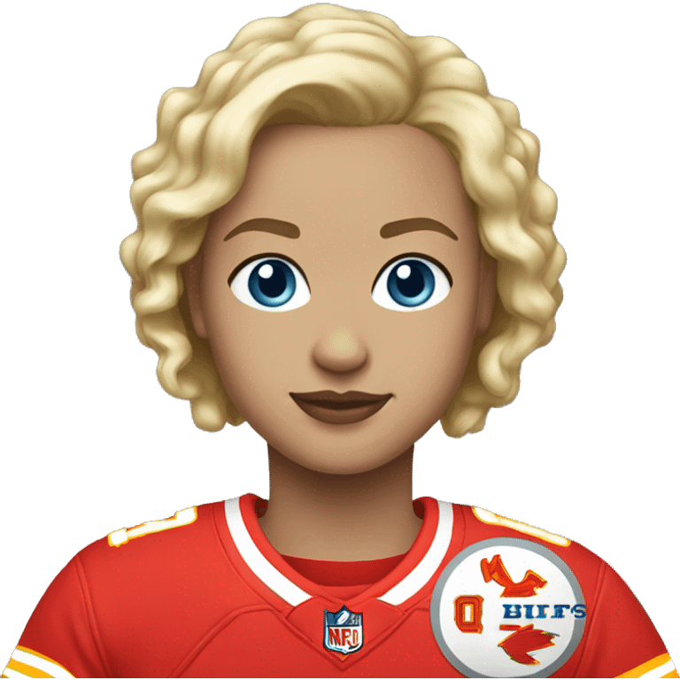 Woman Blonde short hair blue eyes chiefs jersey  emoji