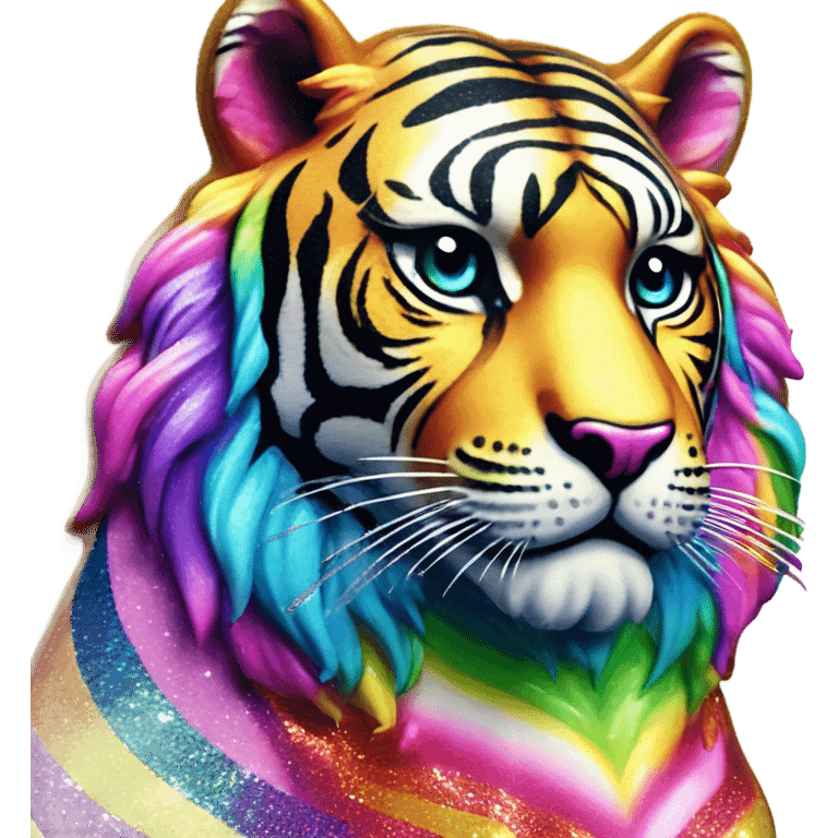 Rainbow Lisa Frank Tiger with glitter stripes ￼ emoji