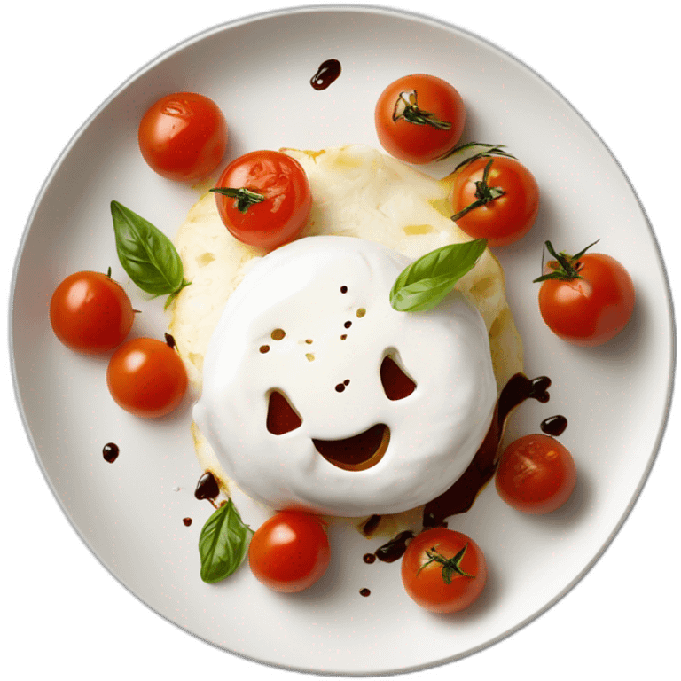 Burrata cheese with balsamic sauce and cheery tomatoes  emoji