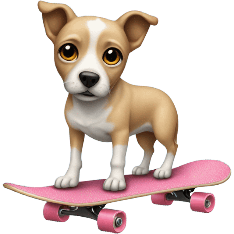 A dog on a skateboard wearing a Tutu￼ emoji