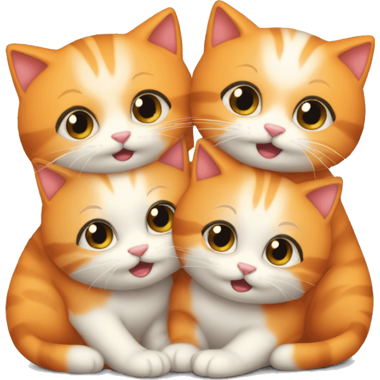 Orange cute 4 kitties together hugging  emoji