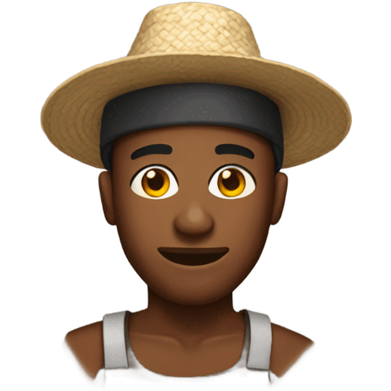 Black man wearing a rice hat emoji