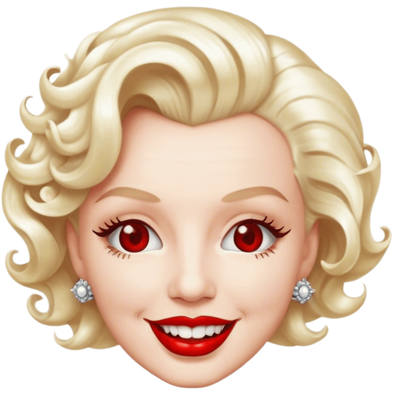 Cinematic Realistic Marilyn Monroe Emoji, featuring a glamorous, high-detail portrayal of the legendary Hollywood star. Her iconic platinum curls, radiant smile, and signature red lips are illuminated by dramatic, vintage-style lighting, evoking the timeless allure of classic cinema. emoji