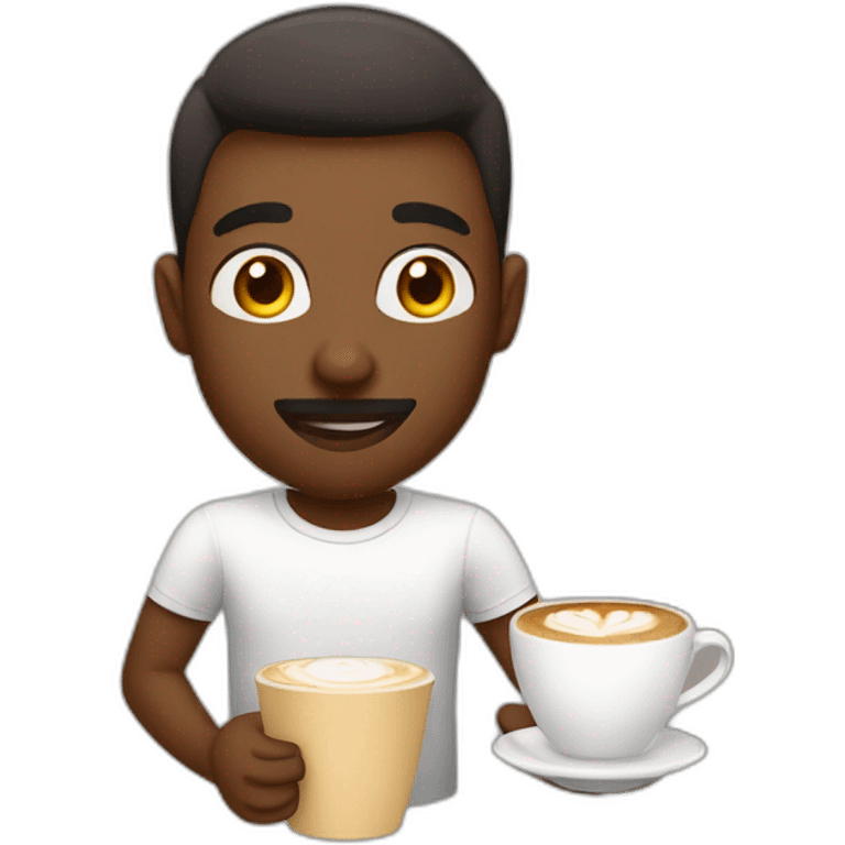 asina guy with t-shirt saying “smietanka” drinking a cappuccino with cream emoji