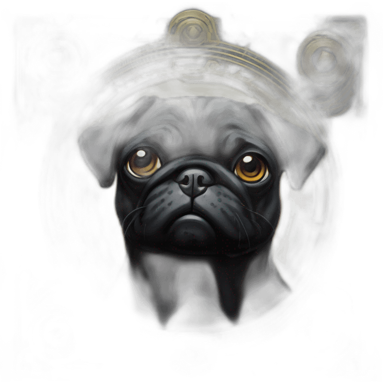 A cyberpunk black pug in Art Nouveau style during 1910 emoji