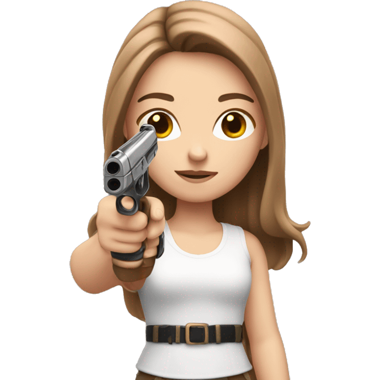 white girl with brown hair holding a pink gun  emoji