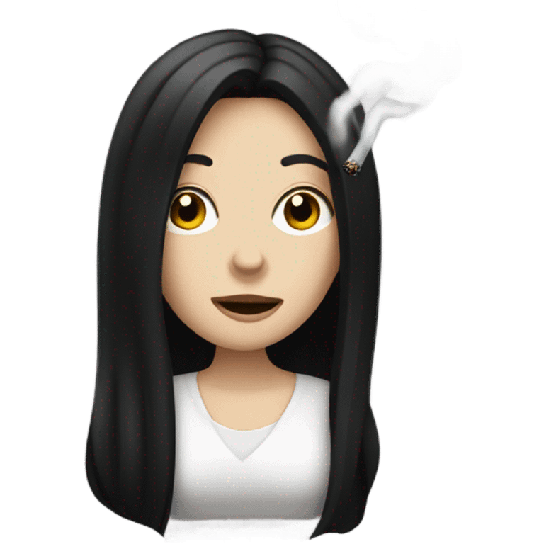 white girl with black long hair smoking emoji