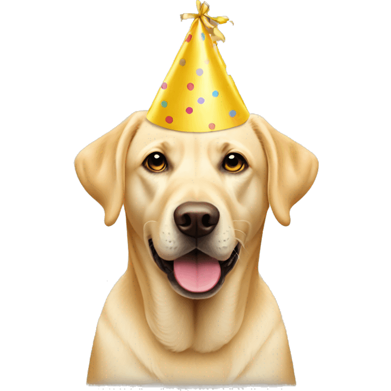 yellow labrador wearing a party hat emoji