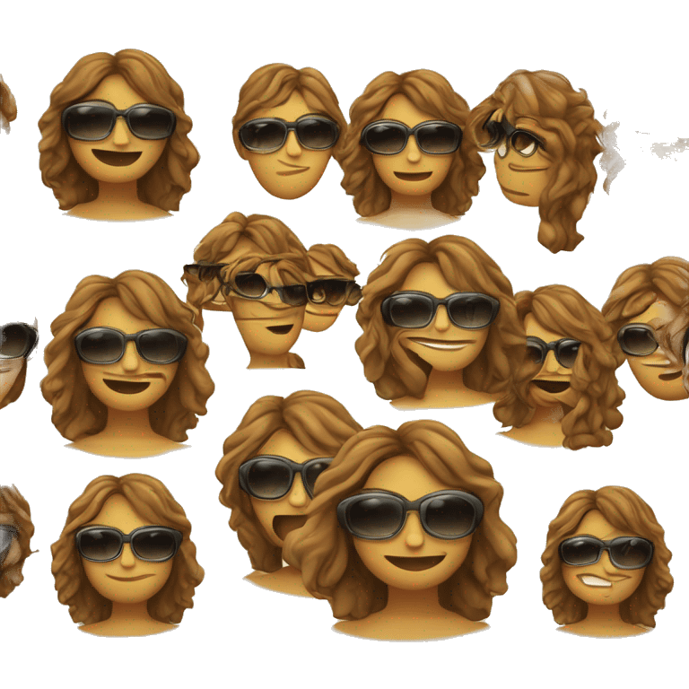 Chica castaña pelo muy largo ondulado con gafas emoji