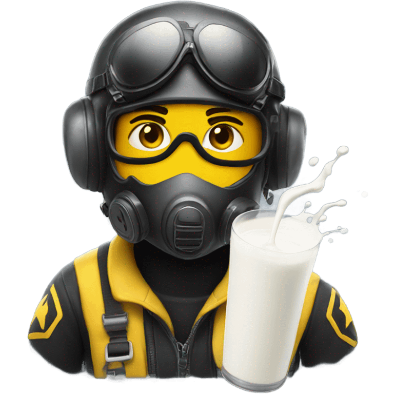 Yellow army Pilot with black mask googles with a splash of milk coming emoji