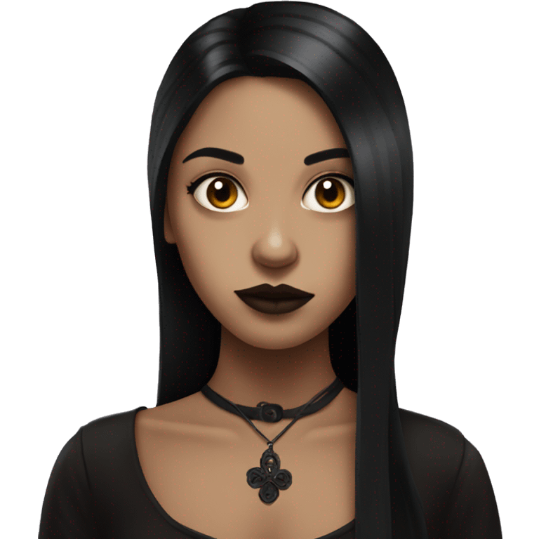 Brown goth girl with long black hair portrait  emoji