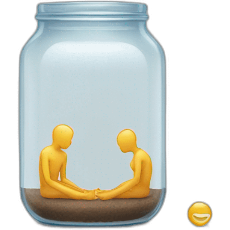 human ankles standing on the floor with an empty transparent jar between them,outside,to the left and to the right,front view emoji