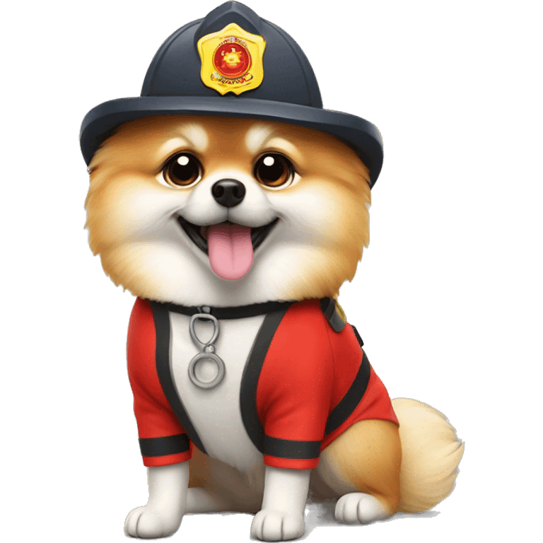 Pomeranian with fireman outfit emoji