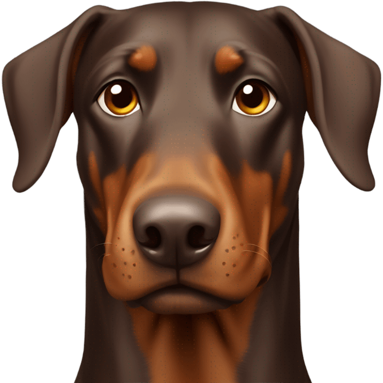 Brown Doberman without cropped ears looking forward and happy  emoji