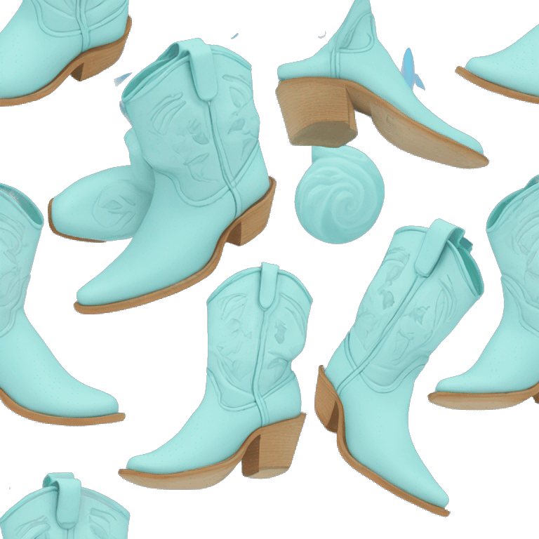 Light blue cowgirl boots with ocean print emoji