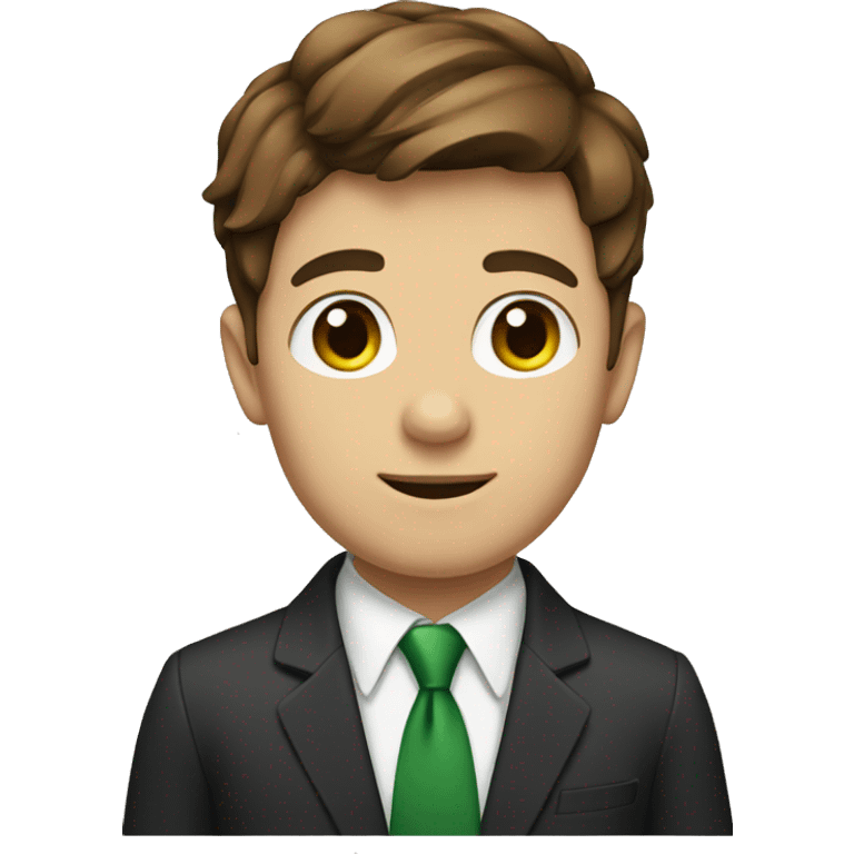 A boy with brown hair and a suit and a green tie emoji