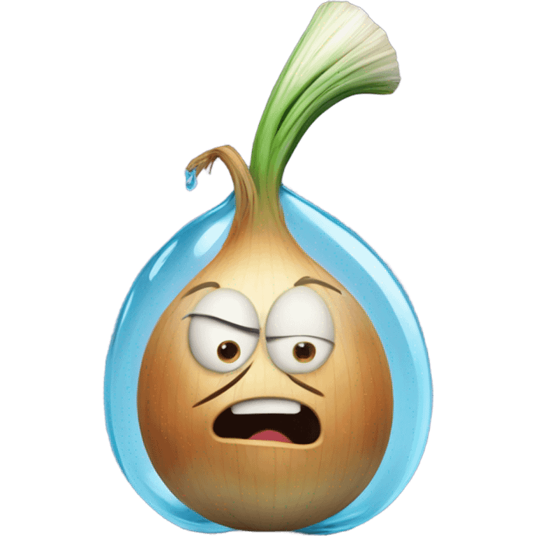 Onion squirting a water bottle on someone’s eyes emoji