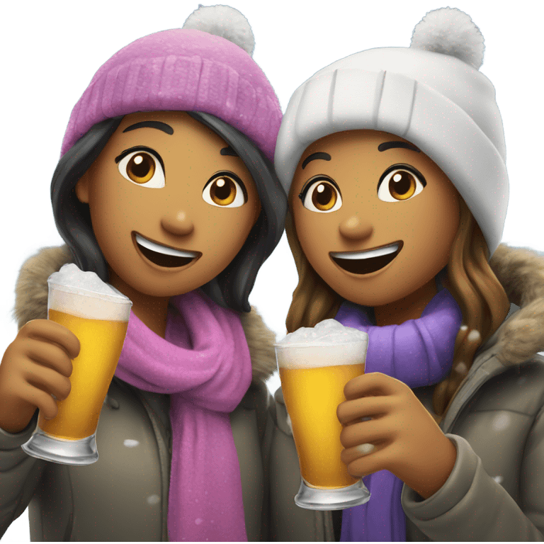 two girls cheers drinks in snow emoji