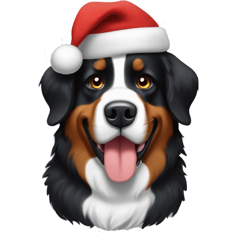 Bernese mountain dog wearing a Santa hat emoji