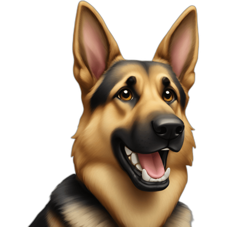 German Shepherd dog with a tooth that is visibly misaligned and protruding from its mouth on the left side emoji