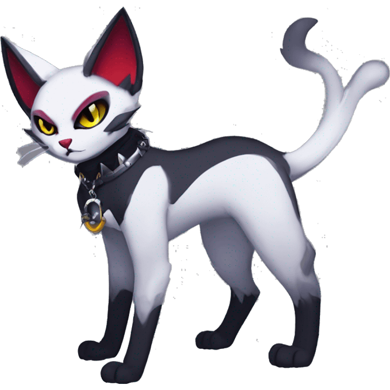 cool edgy anthro fantasy dark-shadow-themed animal vampiric cat hybrid Fakemon  with a collar full body emoji