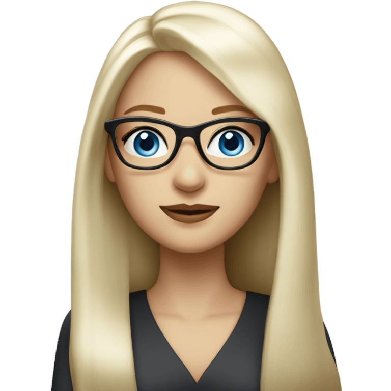 Elegant lady with long straight white blonde hair, blue eyes and glasses  emoji