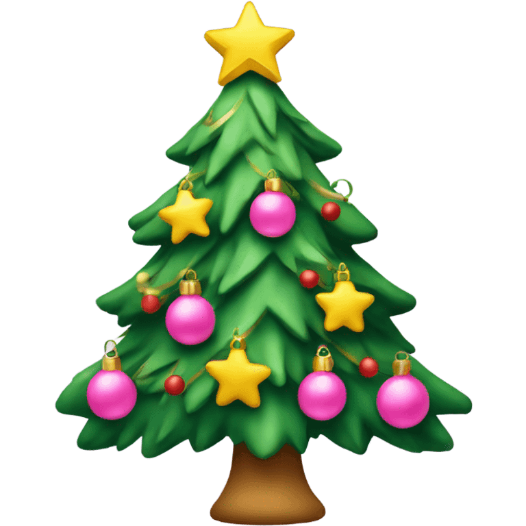 Christmas tree with pink toys and yellow star on top  emoji