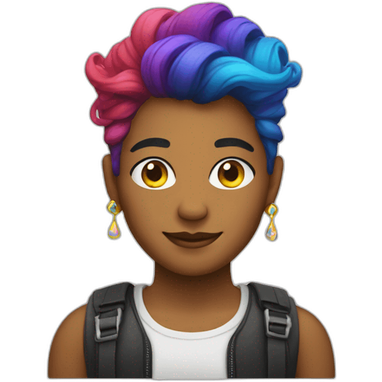 a person with LGBTQ style, colour ful hair, earings emoji