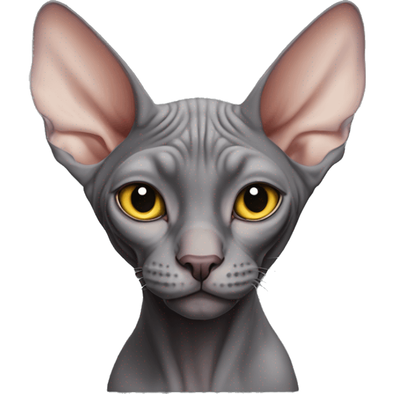 Dark grey sphynx cat with curled ears emoji