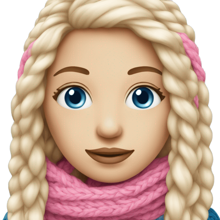 beautiful finnish fair long hair woman with blue eye knitting pink scarf emoji