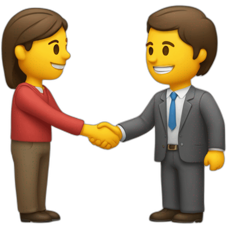 a seller and customer making a hand shake and give a product two white people  emoji